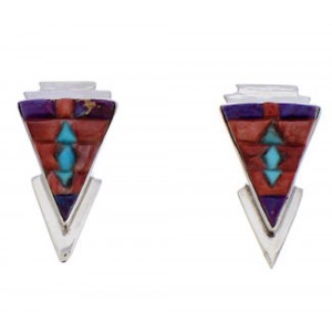 Multicolor Inlay Southwestern Silver Earrings EX32464