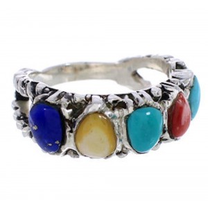Silver Southwestern Multicolor Ring Size 6-1/4 WX34842