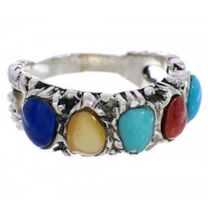 Southwest Sterling Silver Multicolor Jewelry Ring Size 7-1/4 WX34861