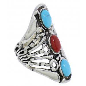 Turquoise Coral Sterling Silver Southwestern Ring Size 4-1/2 UX32892