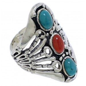 Sterling Silver Turquoise Coral Southwest Ring Size 5-1/2 UX32974