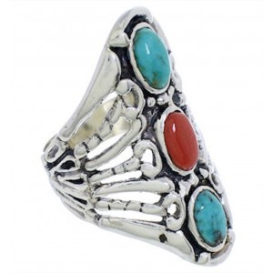 Turquoise Genuine Sterling Silver Coral Ring Size 5-3/4 UX33022