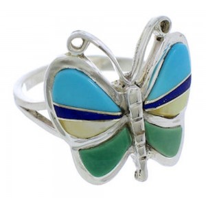 Genuine Sterling Silver Multicolor Butterfly Ring Size 6 UX33125