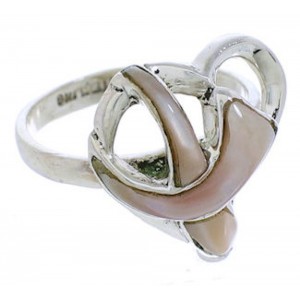 Authentic Silver And Pink Shell Ribbon Heart Ring Size 5-1/4 UX33146