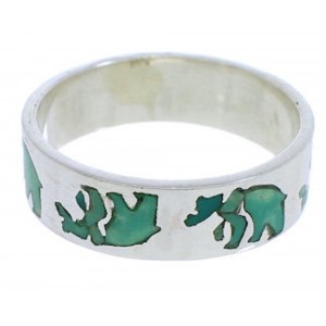 Turquoise Inlay Silver Bear Ring Band Size 4-3/4 UX32483