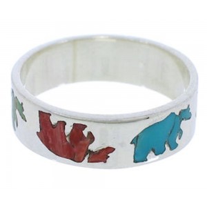 Multicolor Inlay And Silver Bear Ring Band Size 8-1/4 UX32599