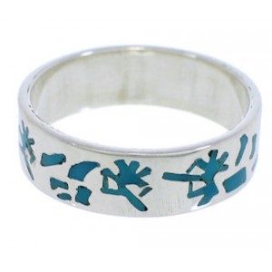 Turquoise Inlay And Silver Kokopelli Ring Band Size 7-1/4 UX32642