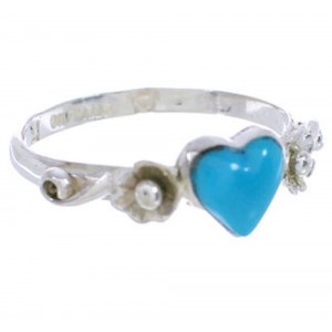 Southwestern Silver Turquoise Heart Flower Ring Size 5-3/4 UX34881
