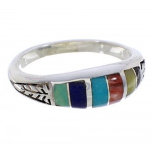 Southwestern Sterling Silver Multicolor Inlay Ring Size 4-3/4 UX35276