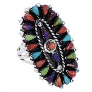 Multicolor Needlepoint Jewelry Silver Ring Size 6 YX35130