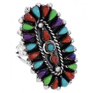 Sterling Silver And Multicolor Needlepoint Ring Size 6-3/4 YX35194