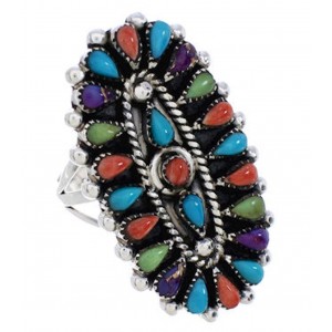 Multicolor Southwest Needlepoint Silver Ring Size 6-3/4 YX35198