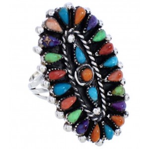 Sterling Silver Needlepoint Multicolor Jewelry Ring Size 6 YX35222