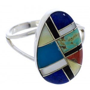 Multicolor Inlay Silver Southwestern Ring Size 4-3/4 WX81328