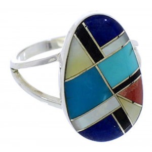 Genuine Silver Southwestern Multicolor Ring Size 7-1/2 TX39283