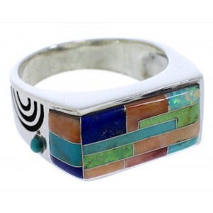 Sterling Silver Multicolor Inlay Ring Size 11-1/4 EX41344