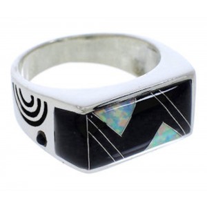 Opal And Black Jade Southwest Ring Size 11-1/2 EX41590