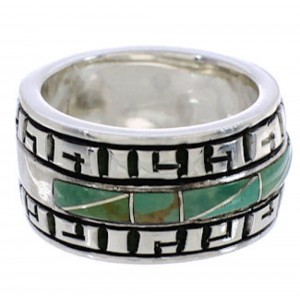 Turquoise Inlay And Southwest Silver Ring Size 8-1/2 TX38534