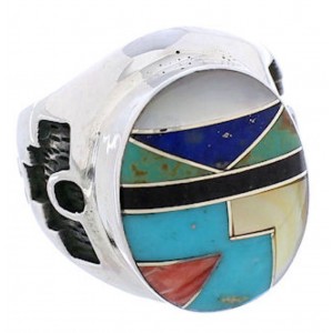 Multicolor Sterling Silver Southwest Inlay Ring Size 7-1/4 TX38704