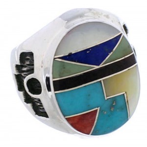 Authentic Sterling Silver Multicolor Inlay Ring Size 7-1/2 TX38730