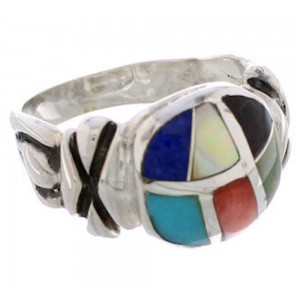 Multicolor Inlay Sterling Silver Southwest Ring Size 5-3/4 TX40049
