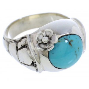 Turquoise And Sterling Silver Southwest Flower Ring Size 5-1/4 UX33326