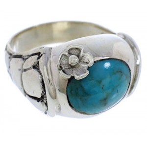 Southwest Sterling Silver And Turquoise Flower Ring Size 5-1/2 UX33349