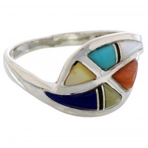 Southwest Multicolor Inlay Silver Ring Size 7-1/4 EX44191