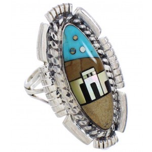 Silver Multicolor Native American Design Ring Size 5-1/4 WX41410