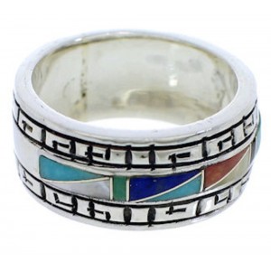 Silver Southwest Multicolor Inlay Ring Size 8-1/4 WX36391