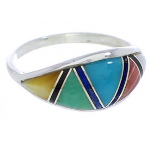 Southwest Jewelry Multicolor Inlay Silver Ring Size 6-3/4 ZX36371