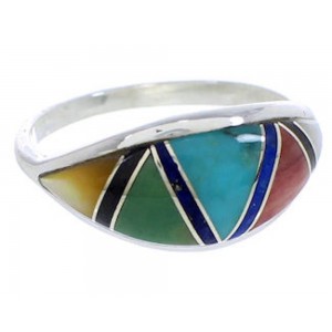 Southwest Genuine Sterling Silver Multicolor Inlay Ring Size 5-3/4 WX81347