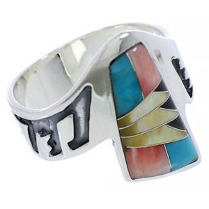 Southwest Sterling Silver Multicolor Ring Size 9-1/2 EX40911