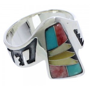 Southwest Sterling Silver Multicolor Ring Size 6-3/4 EX40913