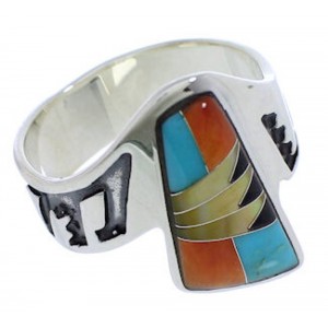Turquoise And Multicolor Silver Ring Size 9-1/2 EX40916