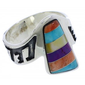 Southwestern Multicolor Inlay Ring Size 8-1/2 EX40947