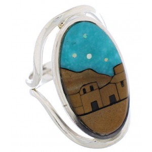Multicolor Native American Pueblo Design Ring Size 7-1/4 EX42310