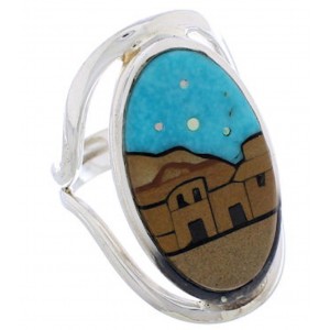 Native American Village Design Multicolor Ring Size 7-1/2 EX42329