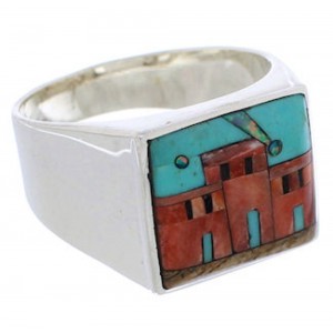 Multicolor Native American Pueblo Design Ring Size 11-3/4 EX42399