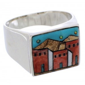 Native American Pueblo Design Multicolor Ring Size 11-1/2 EX42415