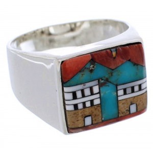 Multicolor Native American Village Design Ring Size 10-3/4 EX42423