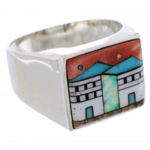 Native American Design Silver Multicolor Ring Size 11-1/2 EX42429