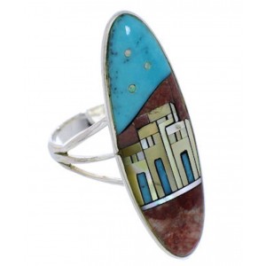 Silver Multicolor Native American Design Ring Size 8-1/4 UX36505