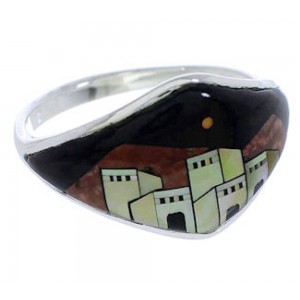 Silver Multicolor Native American Village Design Ring Size 7 UX36796