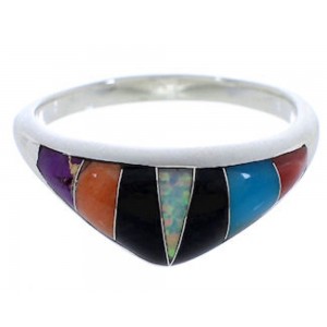 Sterling Silver Multicolor Inlay Southwestern Ring Size 6 VX36851