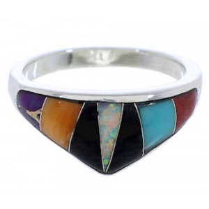 Sterling Silver Multicolor Inlay Jewelry Ring Size 6 VX36876