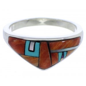 Multicolor Inlay Sterling Silver Jewelry Ring Size 7-3/4 VX36969