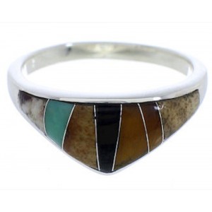 Southwest Multicolor Inlay Sterling Silver Ring Size 6-3/4 VX36991