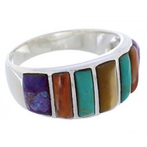 Authentic Southwestern Silver Multicolor Ring Size 8-3/4 AX36844