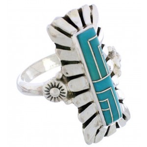 Southwest Turquoise Inlay Silver Ring Size 7-3/4 EX42806